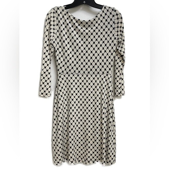 Gilli Diamond Pattern Midi Dress Size S Off-White Black Lined Office Neutral - Picture 5 of 9